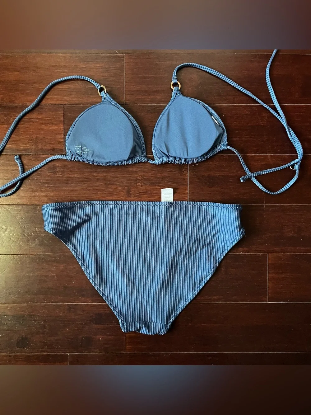 Aerie Blue Ribbed Triangle Bikini Set - Women Swim